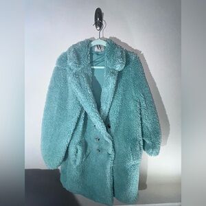 Worthington XXL Aqua Teddy Coat - Plush Double-Breasted Women's Jacket